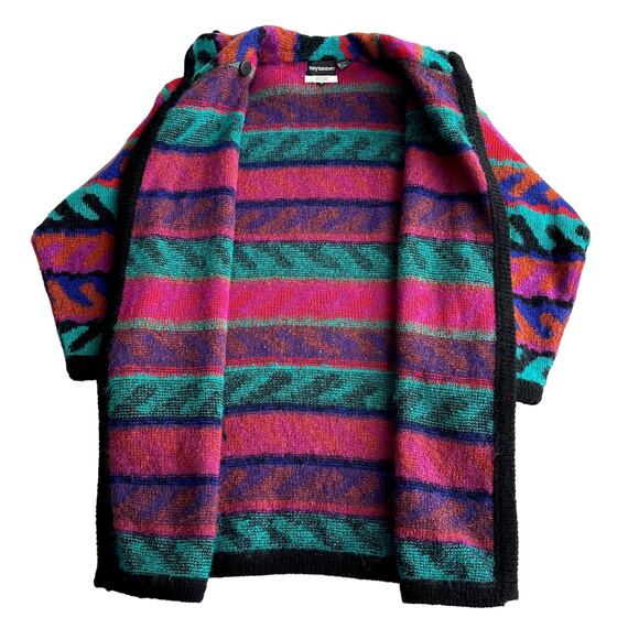 Tony Lambert VTG Wool Blend Art Wild Bright Open Front Cardigan Sweater Jacket M - Picture 2 of 10